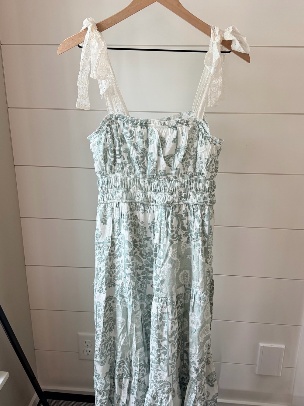 Altar'd State White and Sage Floral Maxi Dress with Lace Tie Straps